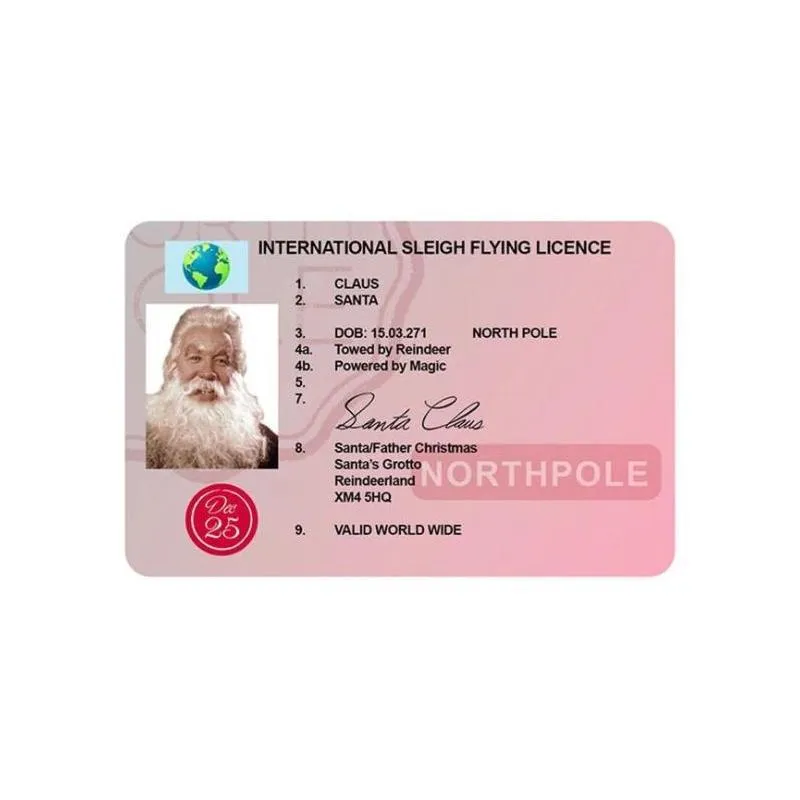 santa claus flight cards sleigh riding licence tree ornament christmas decoration old man driver license entertainment props sn5916