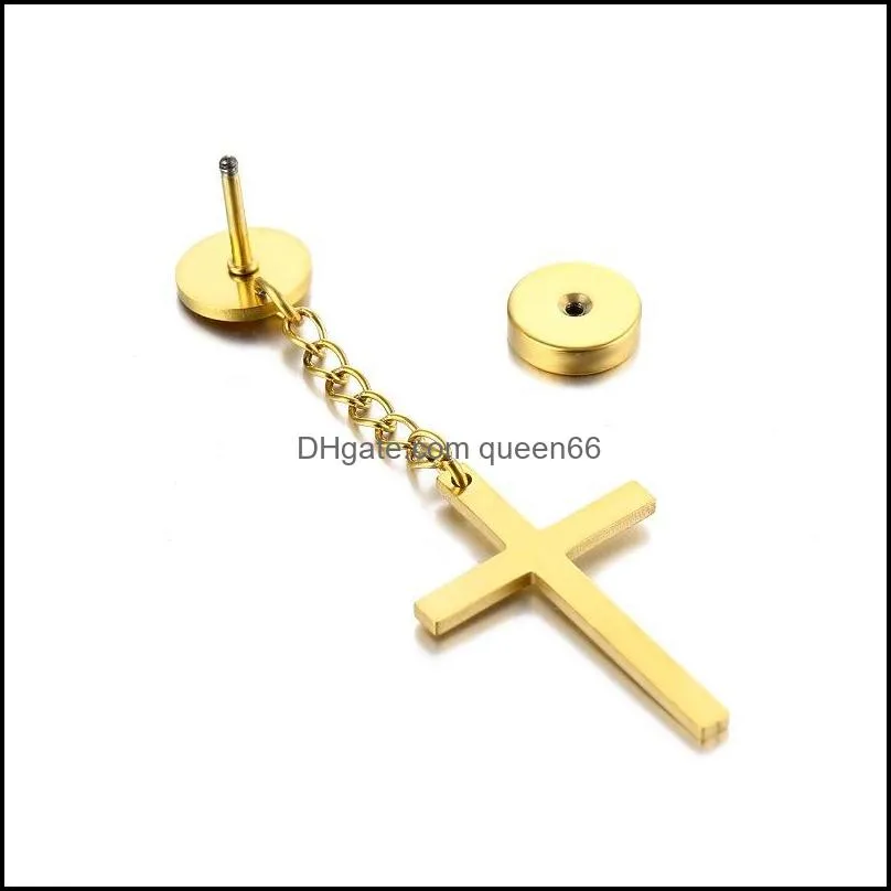 1 piece punk gothic stainless steel stud earring back cross round fake ear taper dumbbell women men rock jewelry