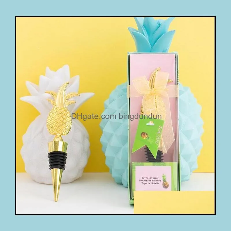 metal wine stoppers bar tools creative pineapple shape champagne bottle stopper wedding guest gifts souvenir gift box packaging