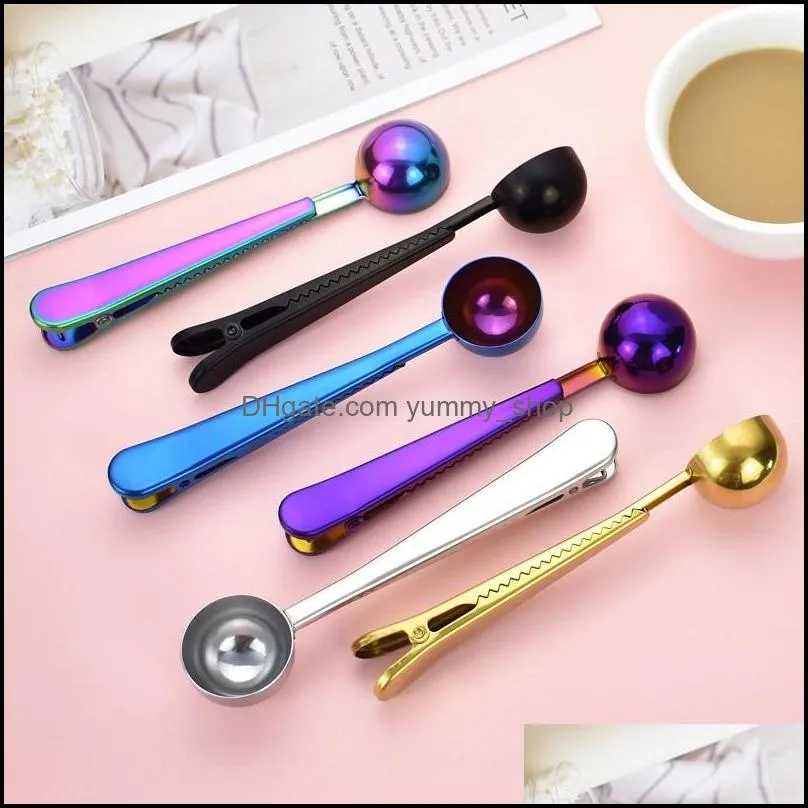 newstainless steel coffee measuring spoon with bag seal clip multifunction jelly ice cream fruit scoop spoon kitchen accessories