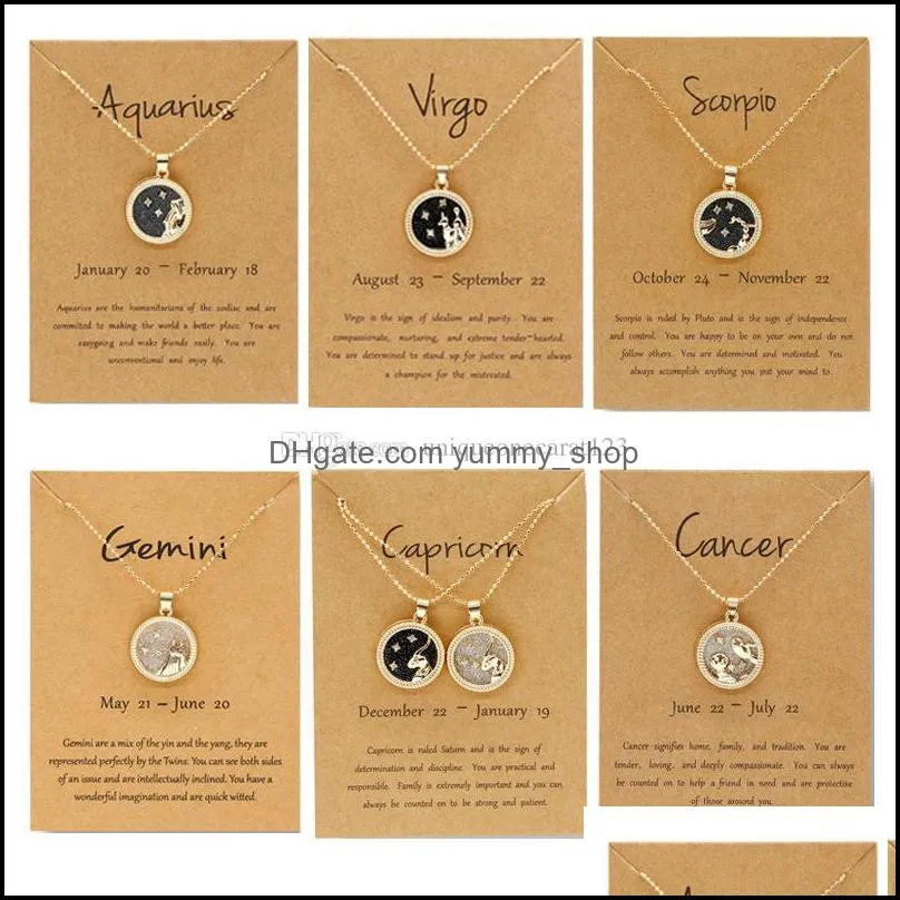 fashion 12 constellation necklaces for women men gold chain zodiac sign round pendant necklace black and white couple jewelry birthday