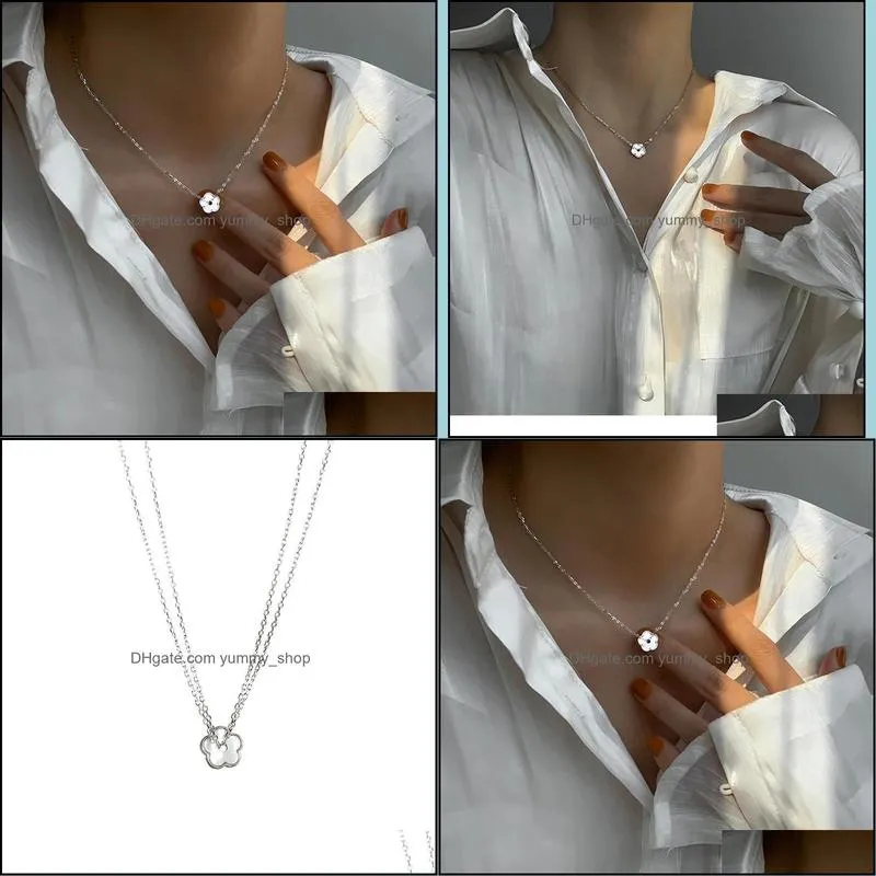 2021 korean chic simple casual double layers chain necklace flower pendant necklace jewelry