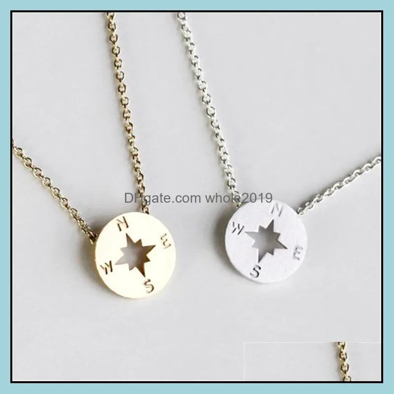 compass necklace round disc pendant women travel jewelry unisex chain bijoux graduation handmade round pendant necklace