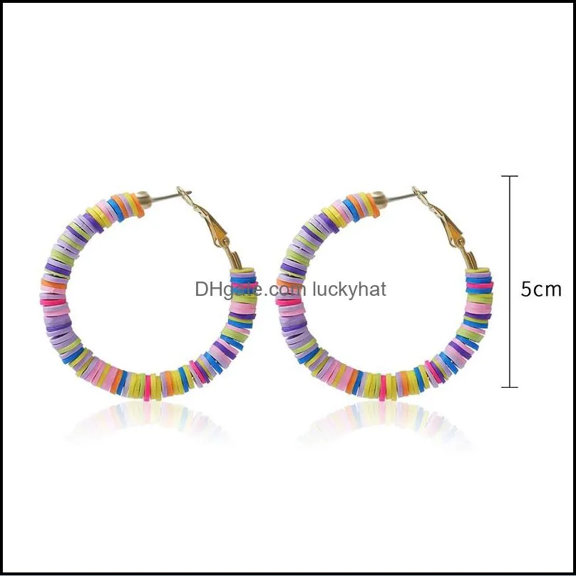 bohemian flat round polymer clay loose spacer beads women circle hoop earrings statement jewelry gift accessories