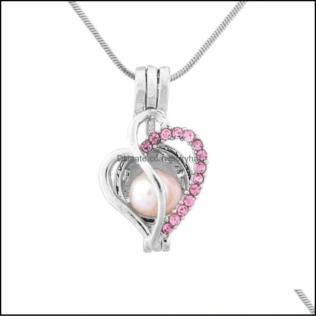 wholesale fashion jewelry silver plated pearl cage love heart with zircon 8 colors locket pendant findings cage  oil diffuser