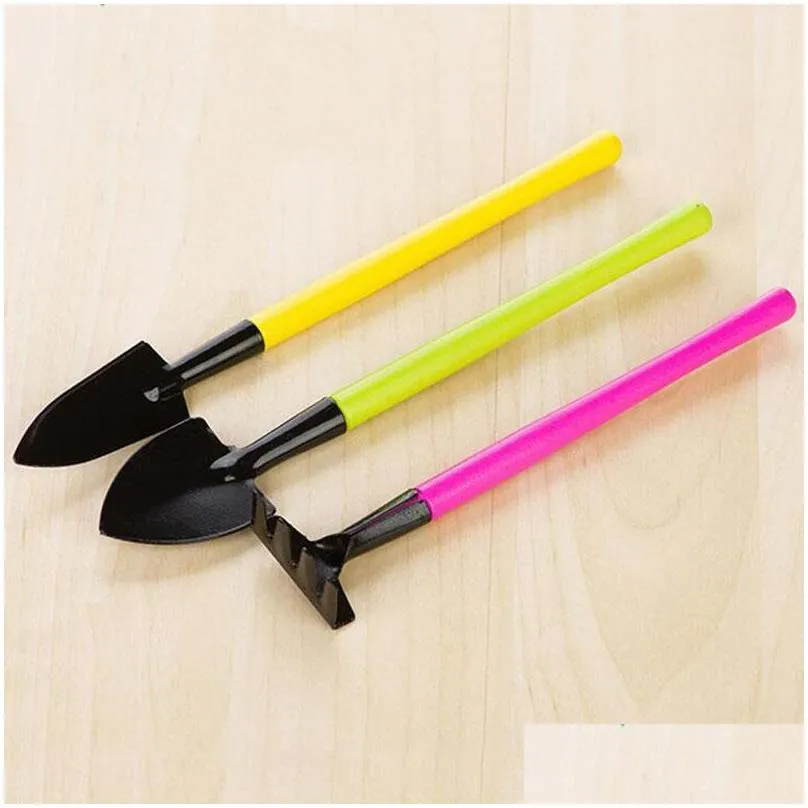 3pcs/set mini shovel spade rake metal head garden gardening plant tools set with colorful wooden handle za5755