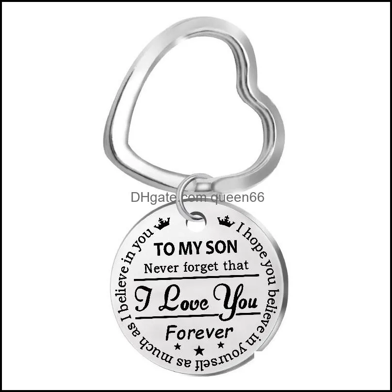 personalized to my son stainless steel keychain engraved to my daughter forever love mom keyring heart key chains charm love pendant