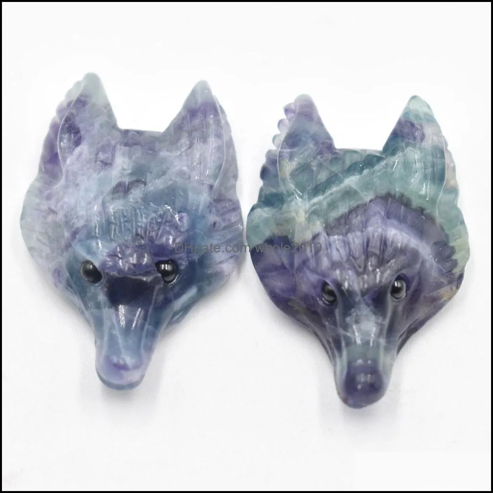 carved wolf head statue natural stone decoration quartz polished healing crystal home ornament reiki trinket collection