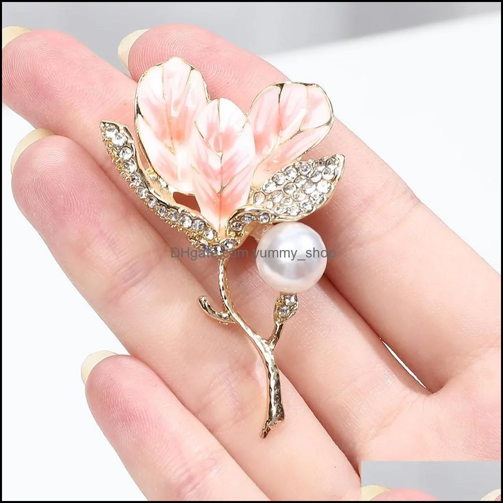 pink flower pearl waterdrop brooches women office suits shirt brooch pins gifts