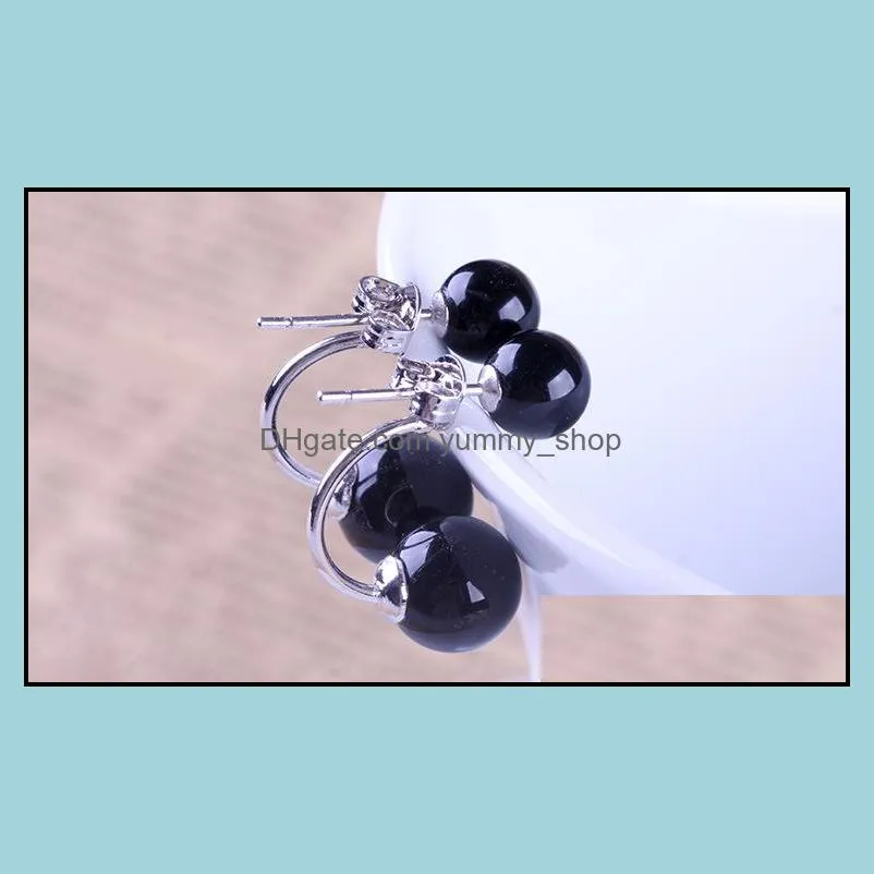 korean women jewelry shiny 30 925 sterling silver earrings natural stone double ball pearl agate stud earrings