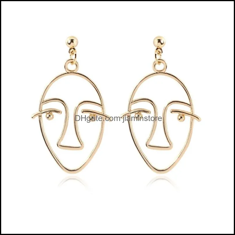 fashion girl face abstract line dangle earrings for women simple human pendant chandelier earring elegant female ear jewelry gifts