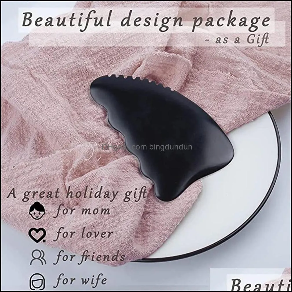 factory gua sha facial body massage tools unique 9edge bian stone with ridges gentle guasha scraping tool black rrf14228