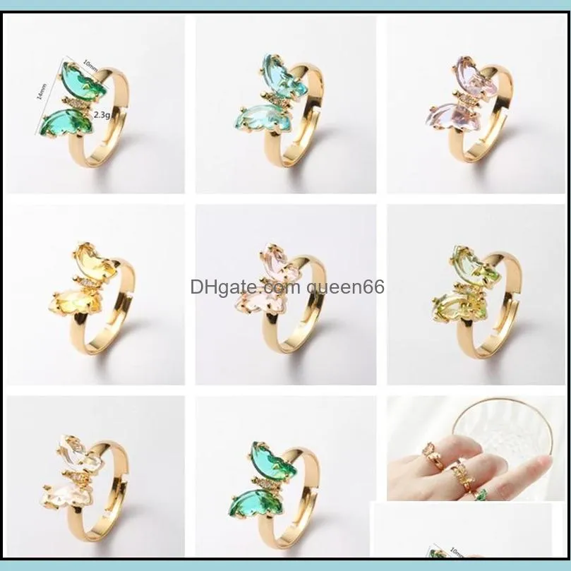 elegant colorful transparent glass crystal butterfly ring for women simple style candy color rings girl party jewelry gift