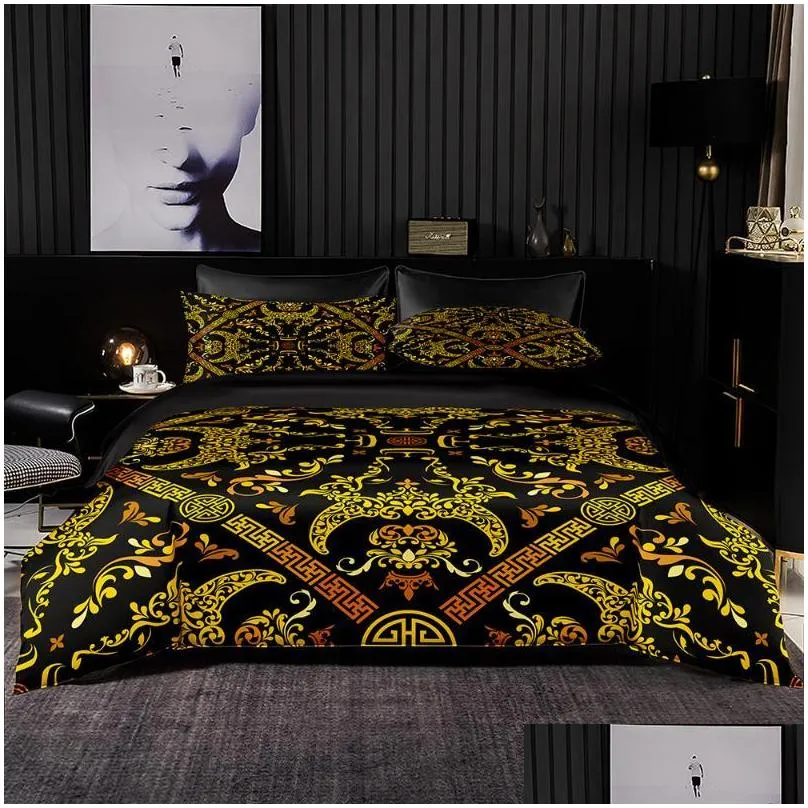 bedding sets noble style golden set duvet cover king size with pillowcase black quilt cover blanket sheetblack bed sheet
