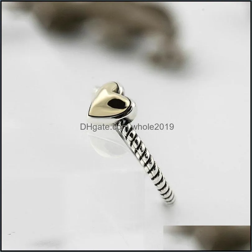 original 925 sterling silver open rings for women love heart gold tone metal adjustable finger ring fine jewelry ymr223