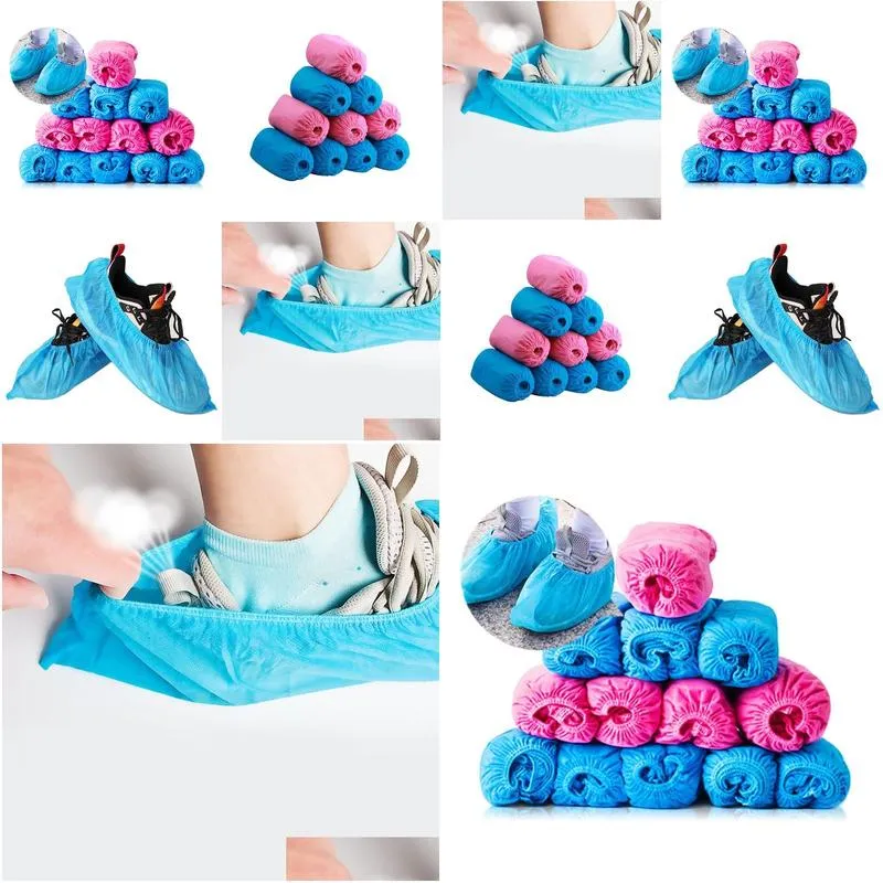 100pcs/lot shoe covers disposable shoe boot covers household nonwoven fabric boot nonslip odorproof galosh prevent wet shoes