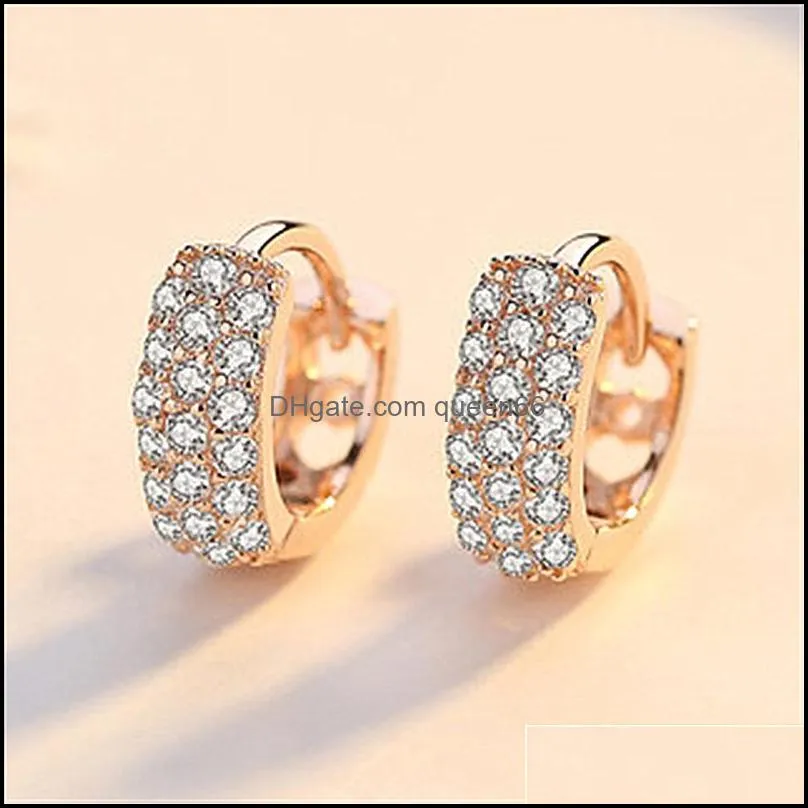 fashion and exquisite hollow heartshaped threerow diamond earrings silver simple and small earrings temperament highend earrings
