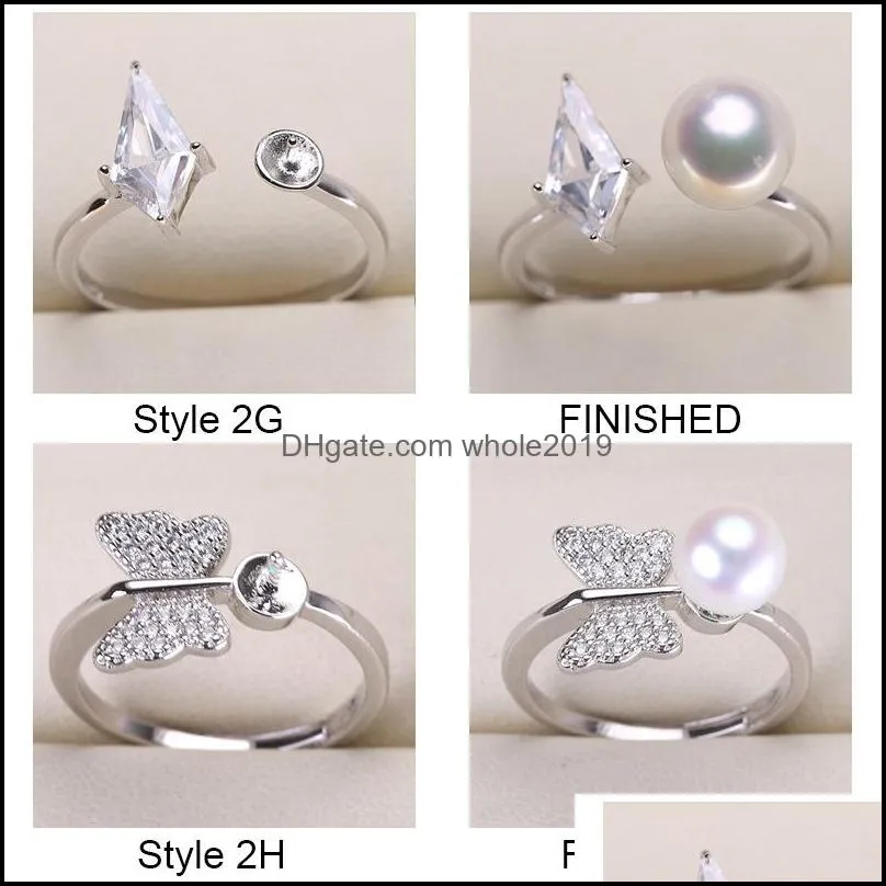 wholesale diy pearl ring settings 925 sliver ring for women 9 styles diy ring adjustable size wedding rings christmas gift fashion