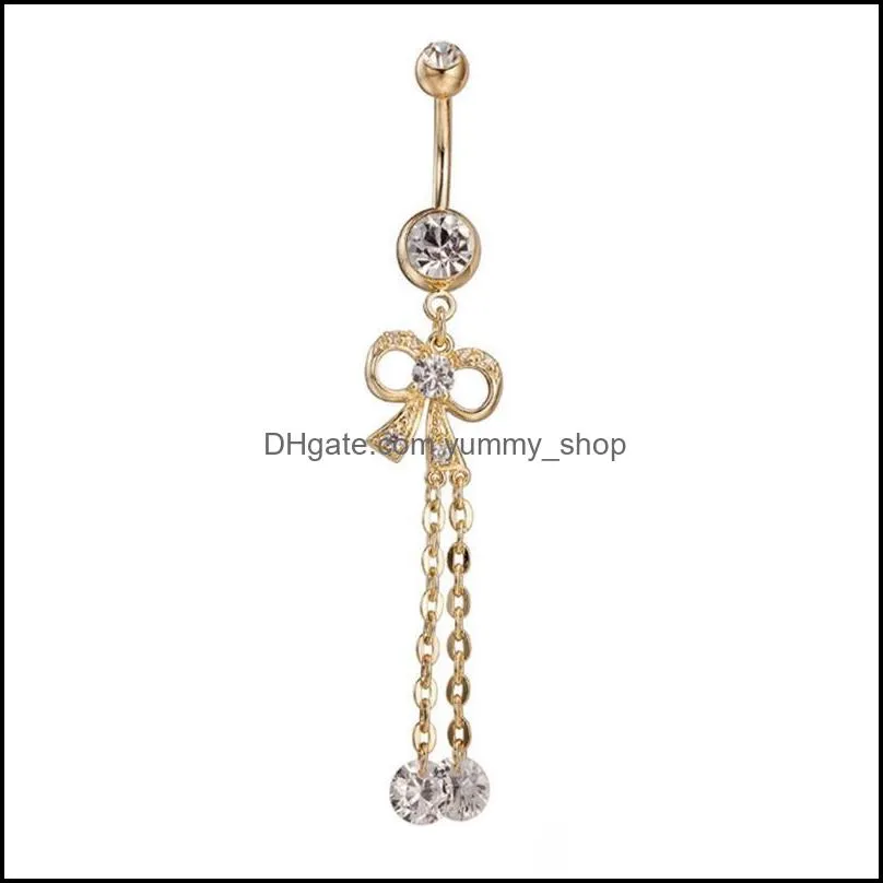 fashion stainless clear rhinestone crystal belly navel button bar ring piercing bowknot design belly piercing