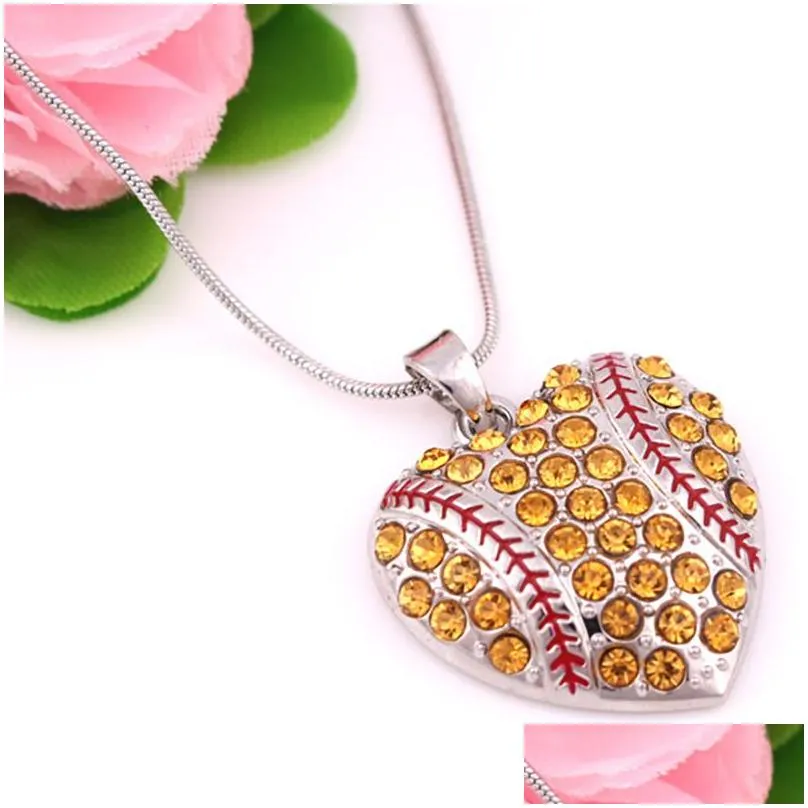 charm rhinestone baseball necklace party supplies softball pendant necklace love heart sweater jewelry accessories