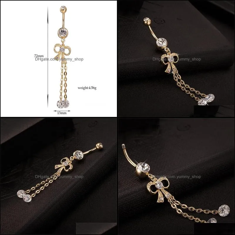 fashion stainless clear rhinestone crystal belly navel button bar ring piercing bowknot design belly piercing