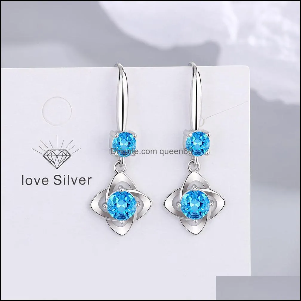 s925 stamp silver earrings flower charms blue pink white zircon earring jewelry shiny crystal tassel hoops piercing earrings for women wedding party