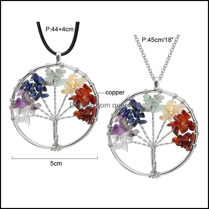 natural crushed stone healing crystals quartz tree of life pendant necklaces 7 chakras gemstone handmade jewelry mothers fathers day