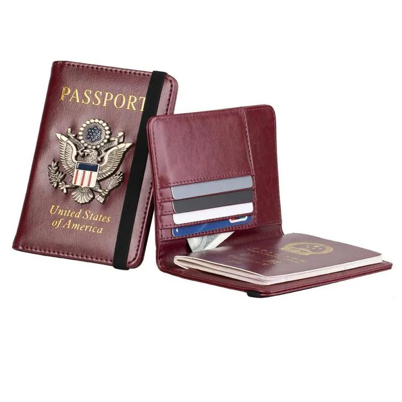 portable passport holder print pu leather wallet change purse with elastic cord for women men storage bags
