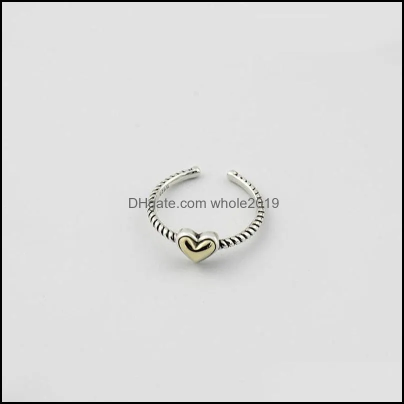 original 925 sterling silver open rings for women love heart gold tone metal adjustable finger ring fine jewelry ymr223