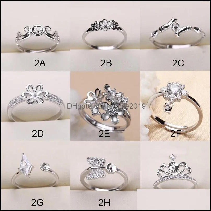 wholesale diy pearl ring settings 925 sliver ring for women 9 styles diy ring adjustable size wedding rings christmas gift fashion