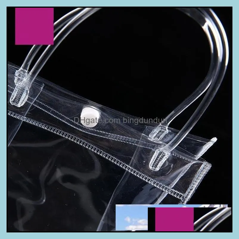 10pcs pvc plastic gift with handles plastic wine packaging bags clear handbag party favors bag fashion pp with button