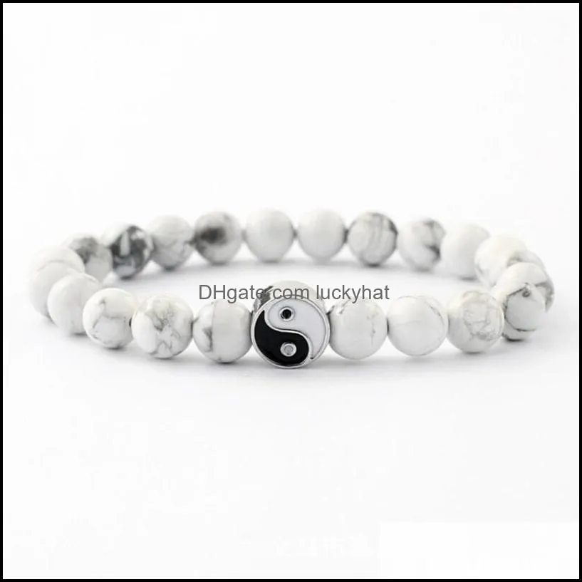 female strand bracelet classic natural stone white and black yin yang beaded bracelets for men women friend