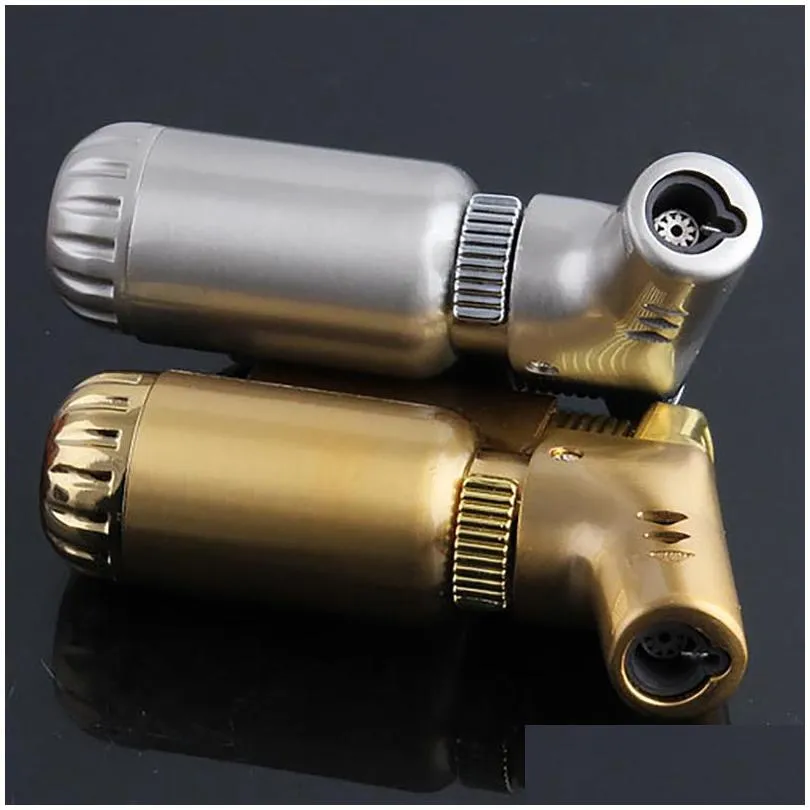 all metal lighter single torch pipe lighters smoking pipe  flame lighteres bend side direction 3 colors