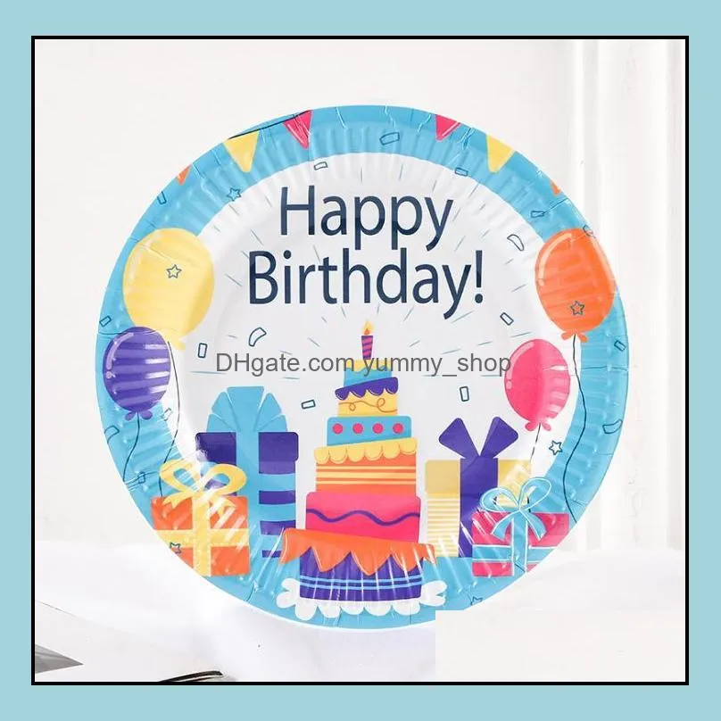 newhappy birthday disposable dinnerware paper plate set 10pcs 7 inches party tableware cake fruit candy tray rrf13197