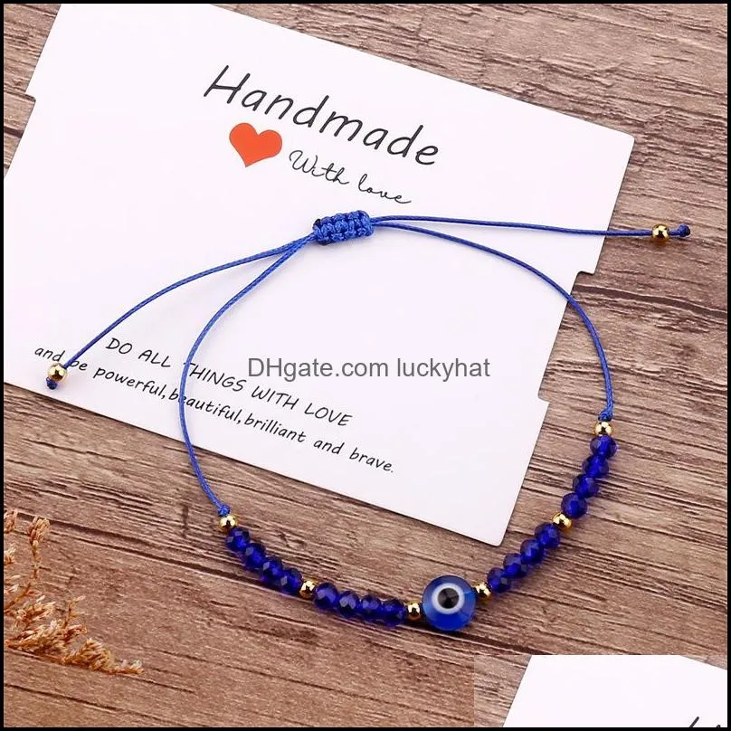 hot selling european and american rice bead strands cut crystal bracelet retro blue evil eye beaded adjustable woven bracelet