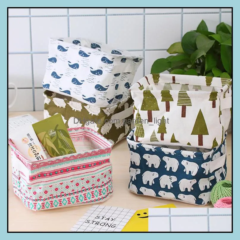 house tools cartoon cotton linen with handle desktop debris basket clothing fabric storage small basket folding delicate cute box dh0588