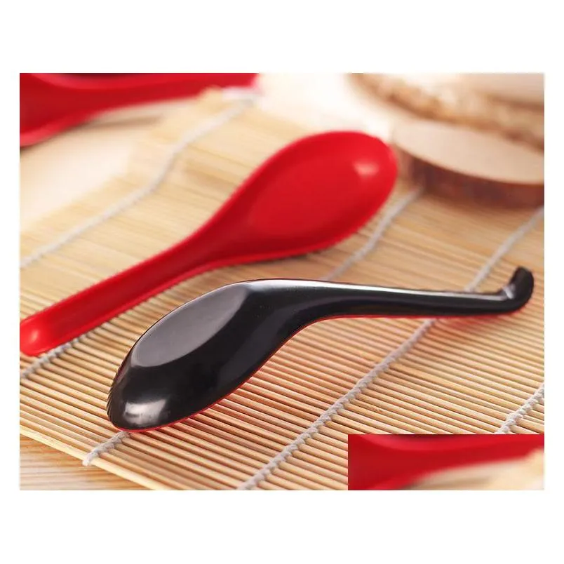 wholesale 500pcs red black color home flatware japanese plastic bowl soup porridge spoon hot