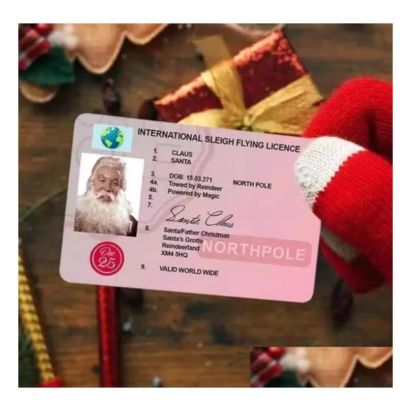 santa claus flight cards sleigh riding licence tree ornament christmas decoration old man driver license entertainment props sn5916