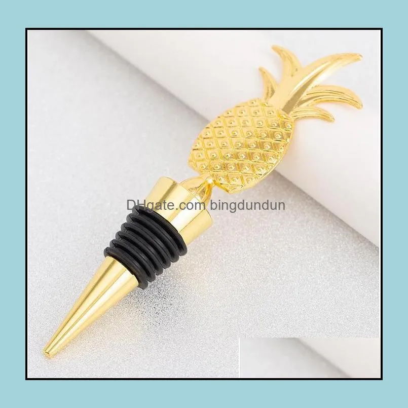 metal wine stoppers bar tools creative pineapple shape champagne bottle stopper wedding guest gifts souvenir gift box packaging