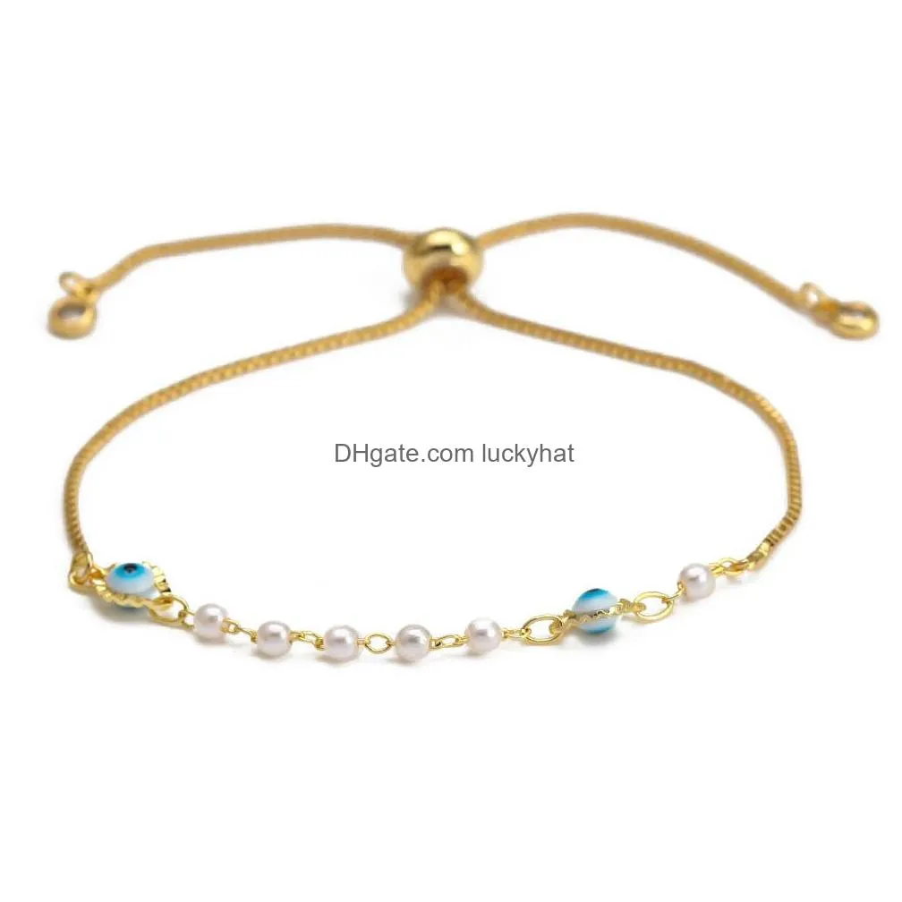 fashion jewelry evil eye pendant bracelet faux pearl beaded blue eyes adjustale bracelets