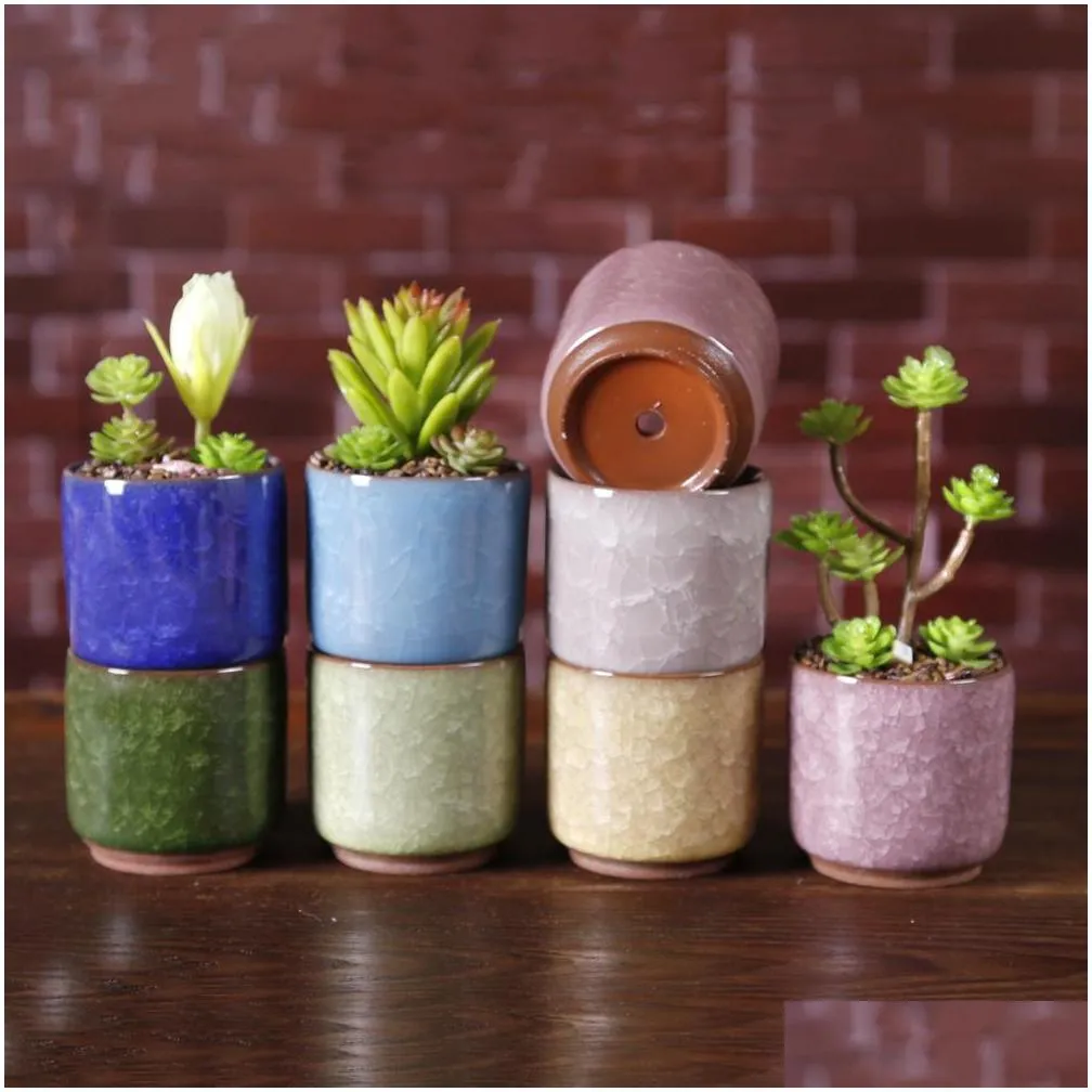 ice cracked mini ceramic flower pot colorful cute flowerpot for desktop decoration meaty potted plants planters 8 colors