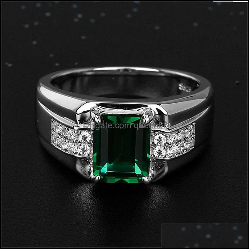 emerald mens ring sapphire diamond green spinel fashion men ring luxury jewelry silver rings