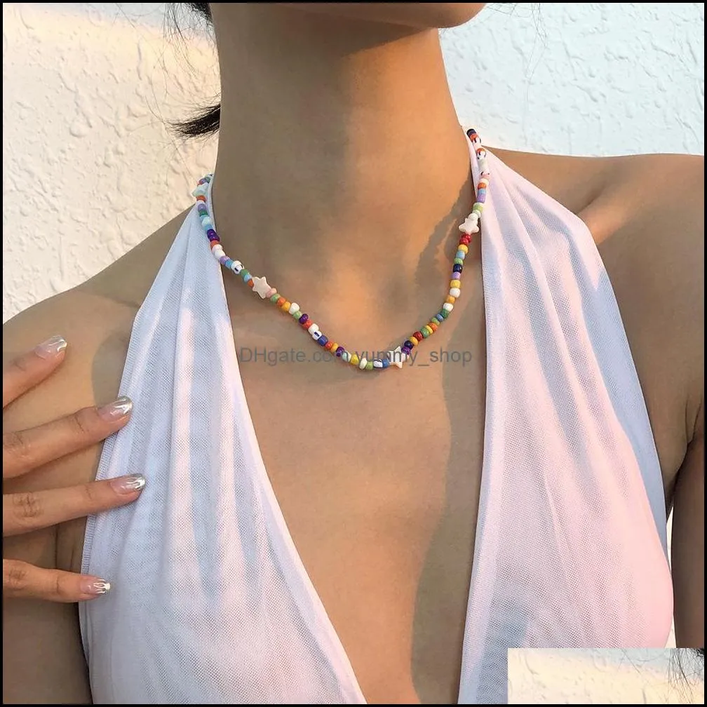 2021 trendy simple acrylic colorful resin bead star choker couples necklace for women girls party jewelry anniversary gift