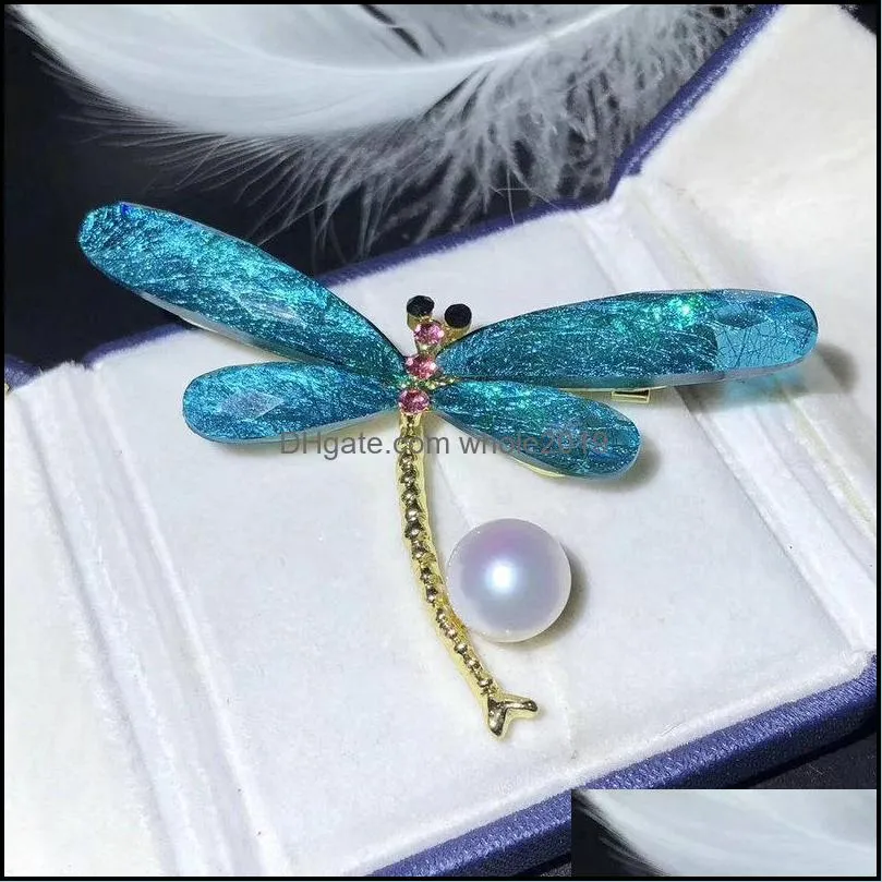 100 freshwater pearl enamel dragonfly brooches for women 89mm pearl brooch pins crystal insects brooches gift 12 pcs/lot