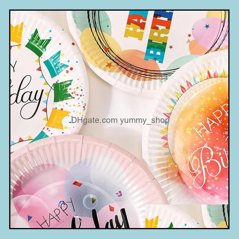 newhappy birthday disposable dinnerware paper plate set 10pcs 7 inches party tableware cake fruit candy tray rrf13197