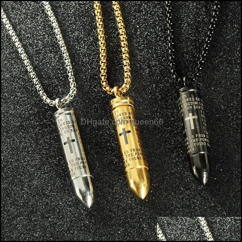 316l stainless steel open bullet pendant necklaces mens cross scripture locket charm gold chains for women hip hop jewelry 5 w2
