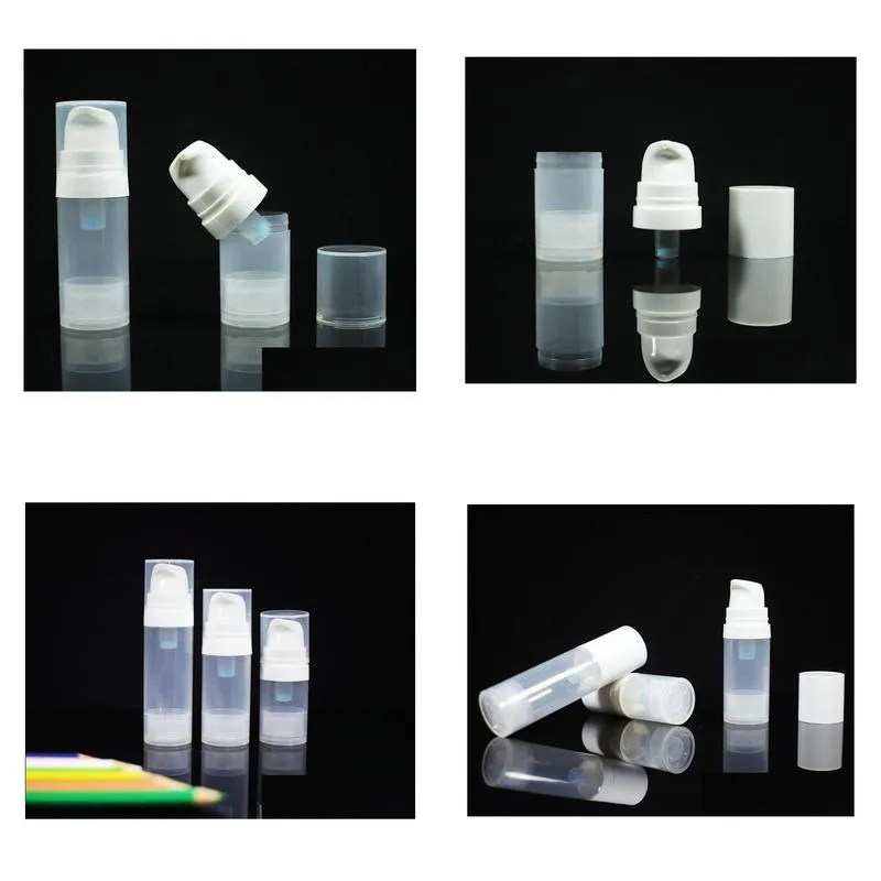 5ml 10ml 15ml refillable travel empty small airless pump lotion bottles with white pump clear or white cap sn3920