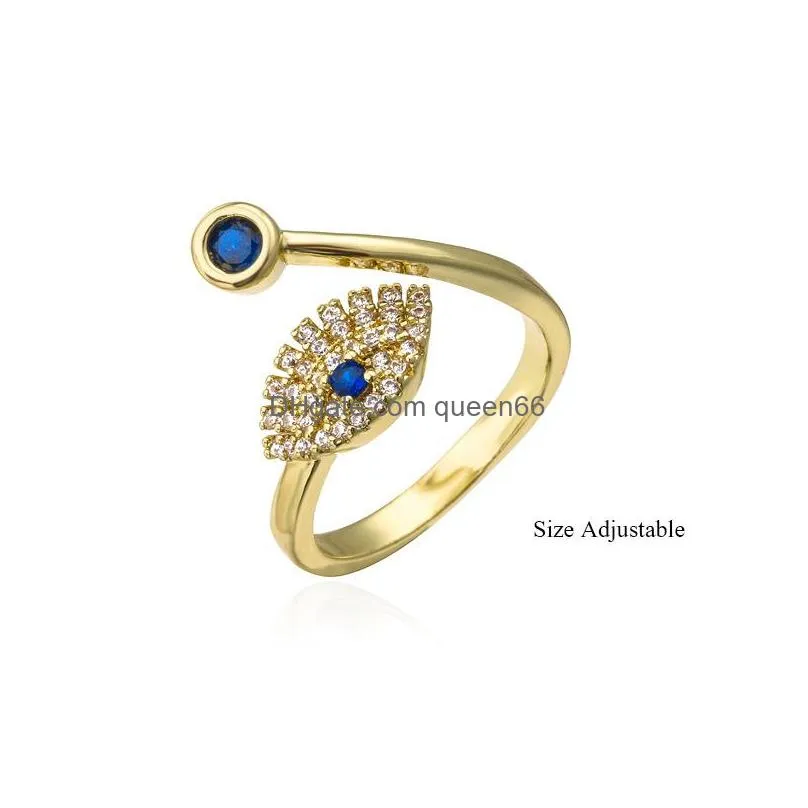 fashion jewelry evil eye ring womens inlaid zircon opening adjustable blue eyes rings