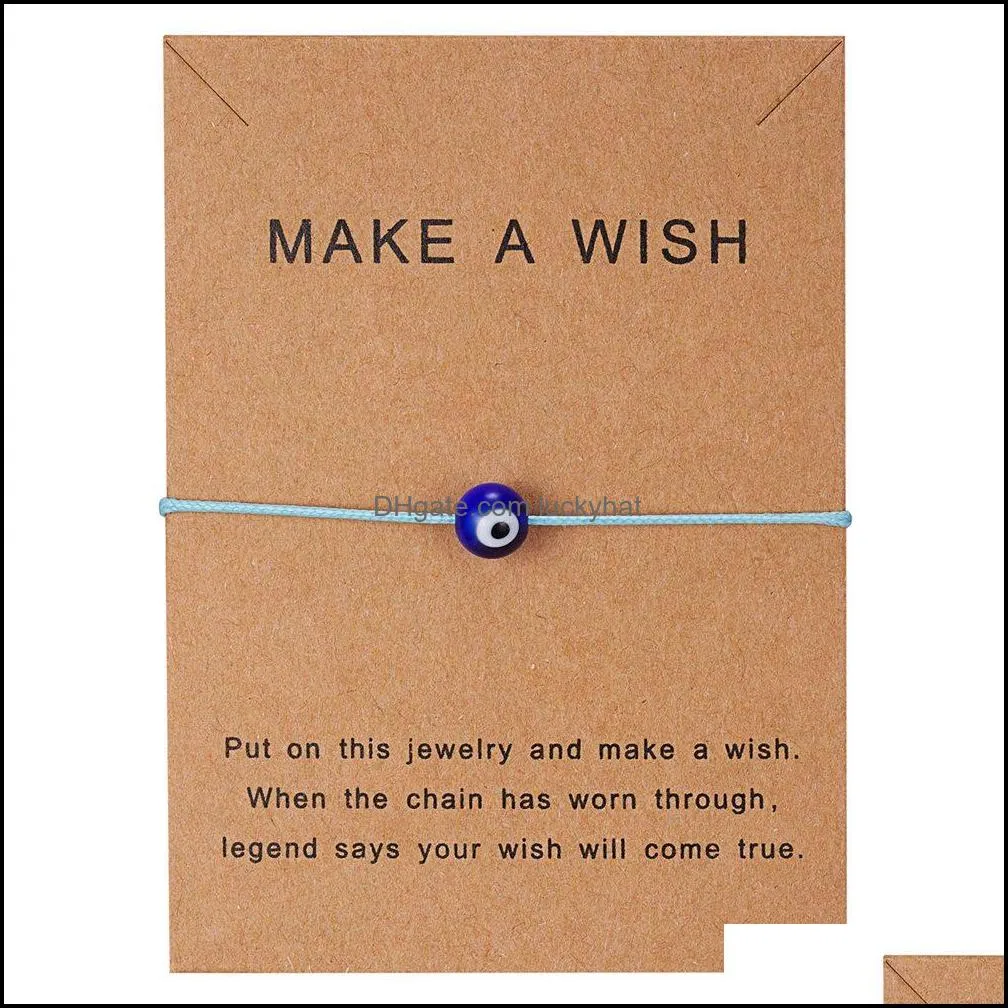 new manual make a wish paper card beaded strands blue eyes evil eye woven adjustable bracelet wholesale