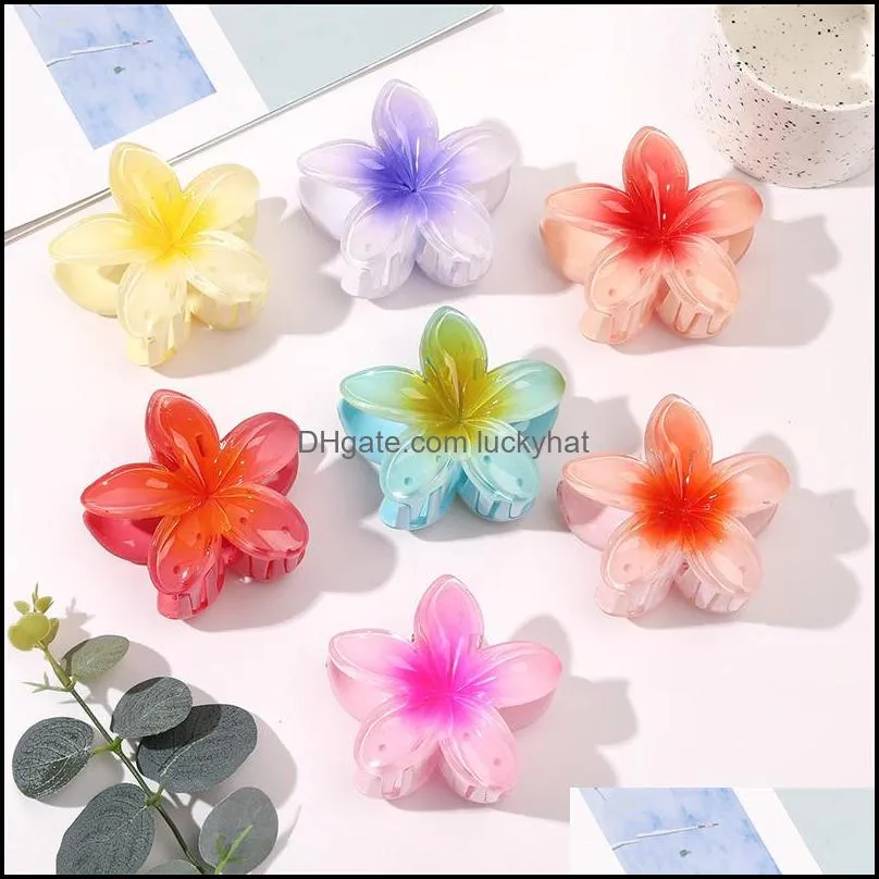 length 8 cm women bauhinia flower hair clamps bright face plastic hair clips claws lady shower ponytail medium flowers hairpins jewelry